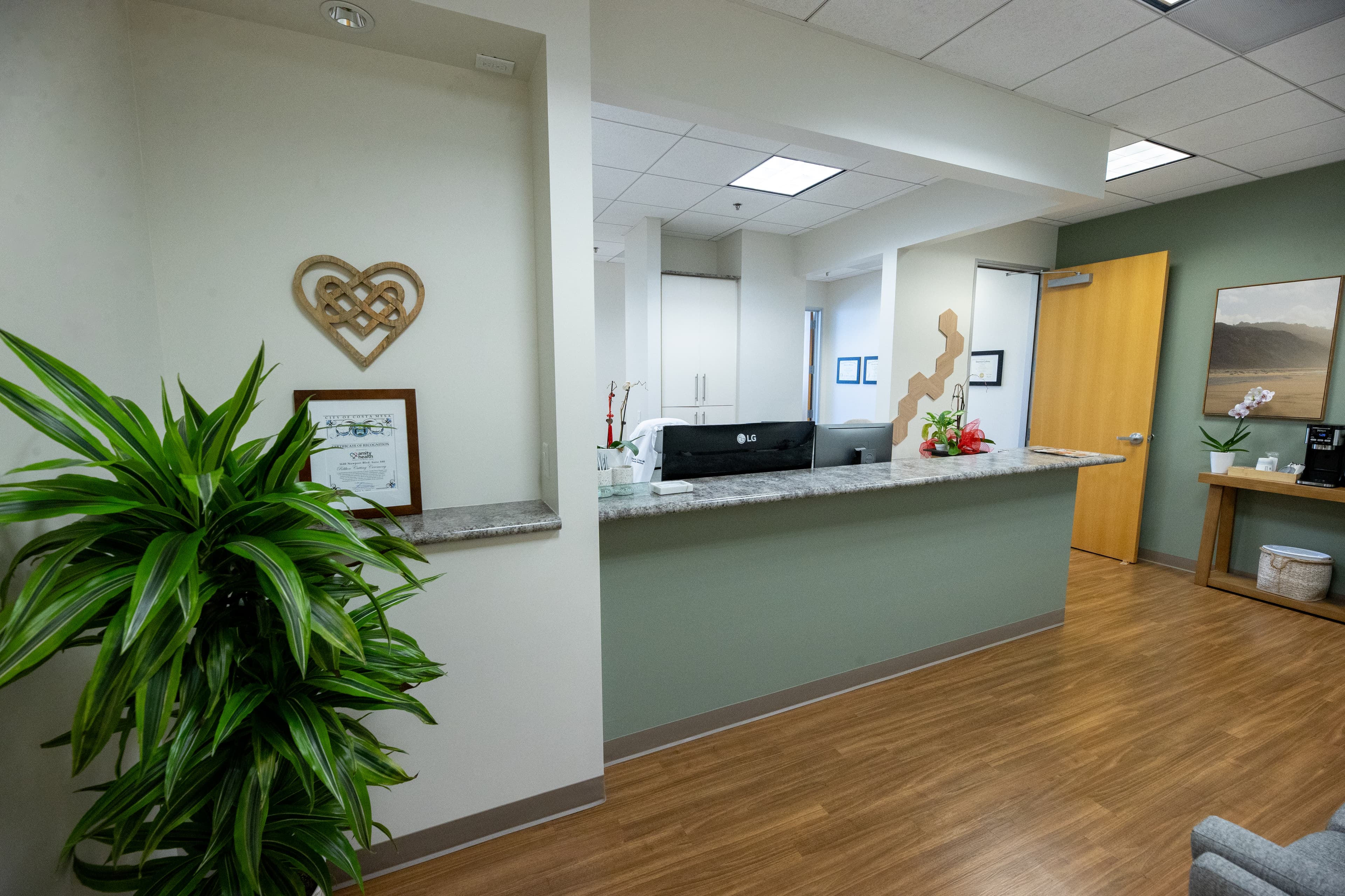 Reception and waiting area at Amity Health Costa Mesa